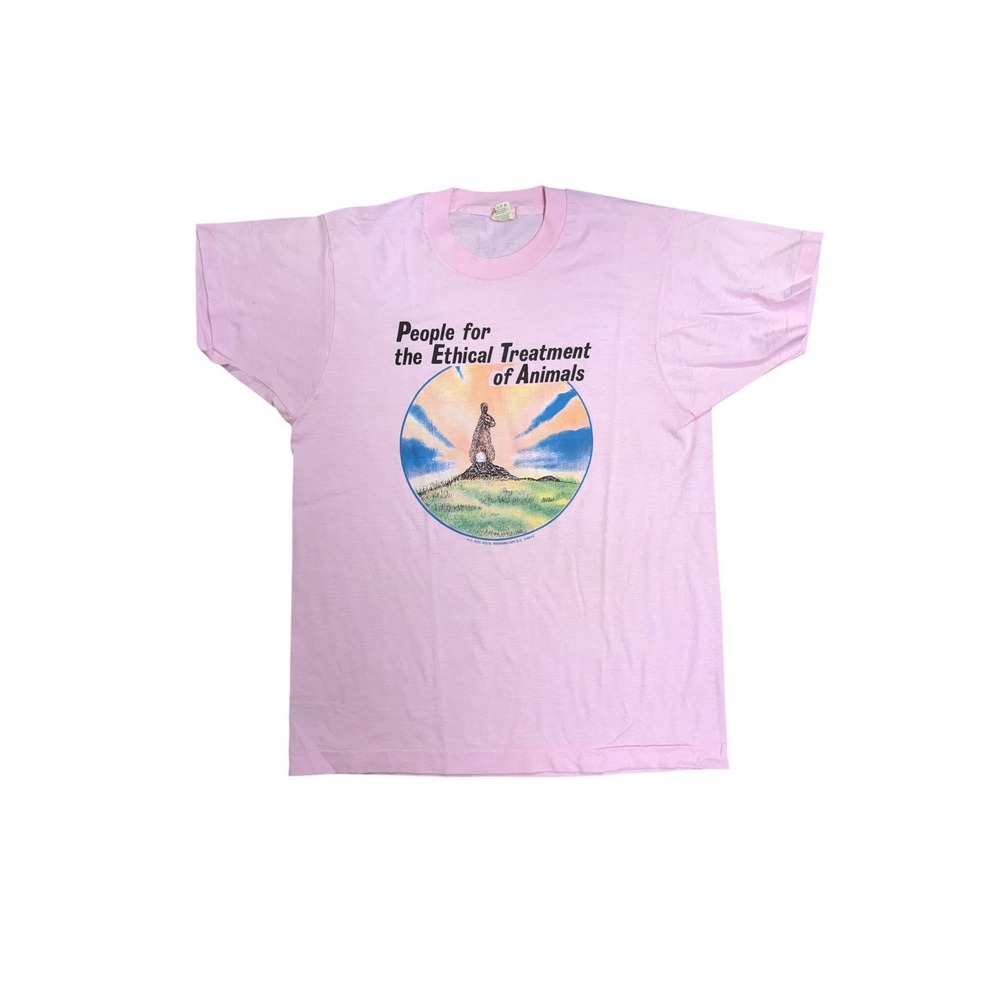 Vintage Screen Stars PETA Graphic T-Shirt Pink Single Stitch Rabbit 80s USA Made